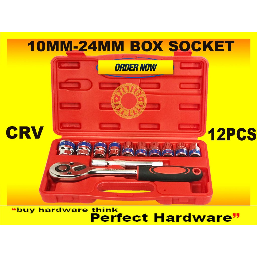 12PCS 1/2'' Ratchet Box Socket Set Box Set Spanner Set Wrench | Shopee ...
