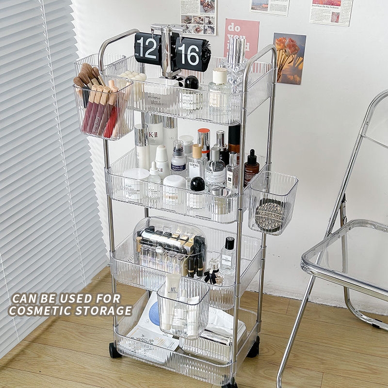 3/4 Tier Movable Trolley Storage Rack Acrylic Multi-Layer Snack Storage ...