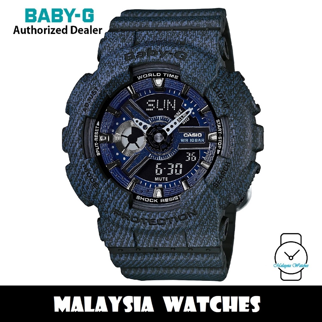 OFFICIAL WARRANTY Casio Baby G BA 110DC 2A1 Denim Design Analog Digital Navy Blue Resin Watch BA110DC BA 110DC