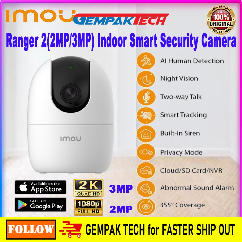 IMOU Ranger 2 (2MP/3MP) Indoor Smart Security Camera Pan & Tilt for 360 ...