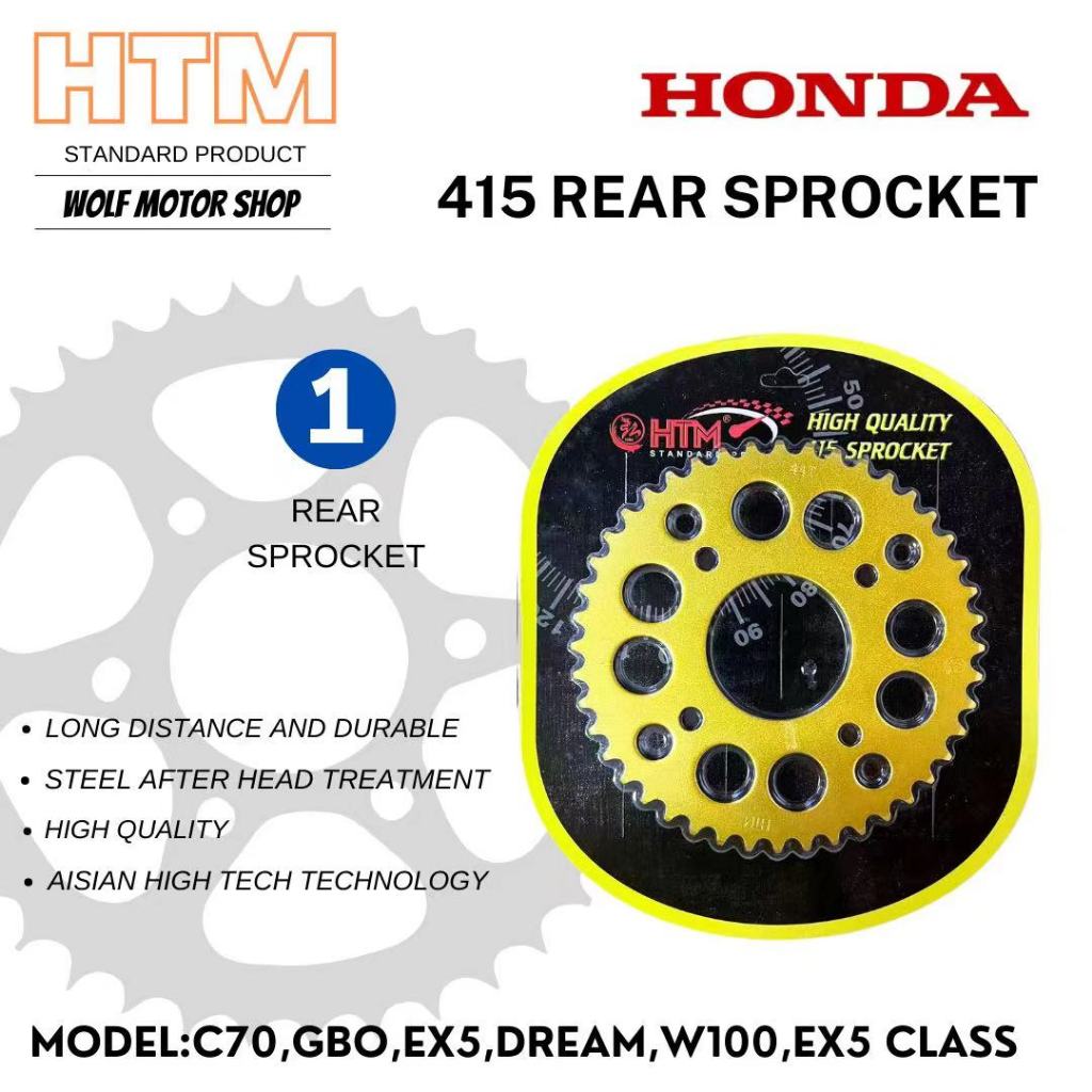 415 RACING REAR SPOCKET BLACK C70 GBO GB6 EX5 HIGH POWER EX5 DREAM EX5 ...