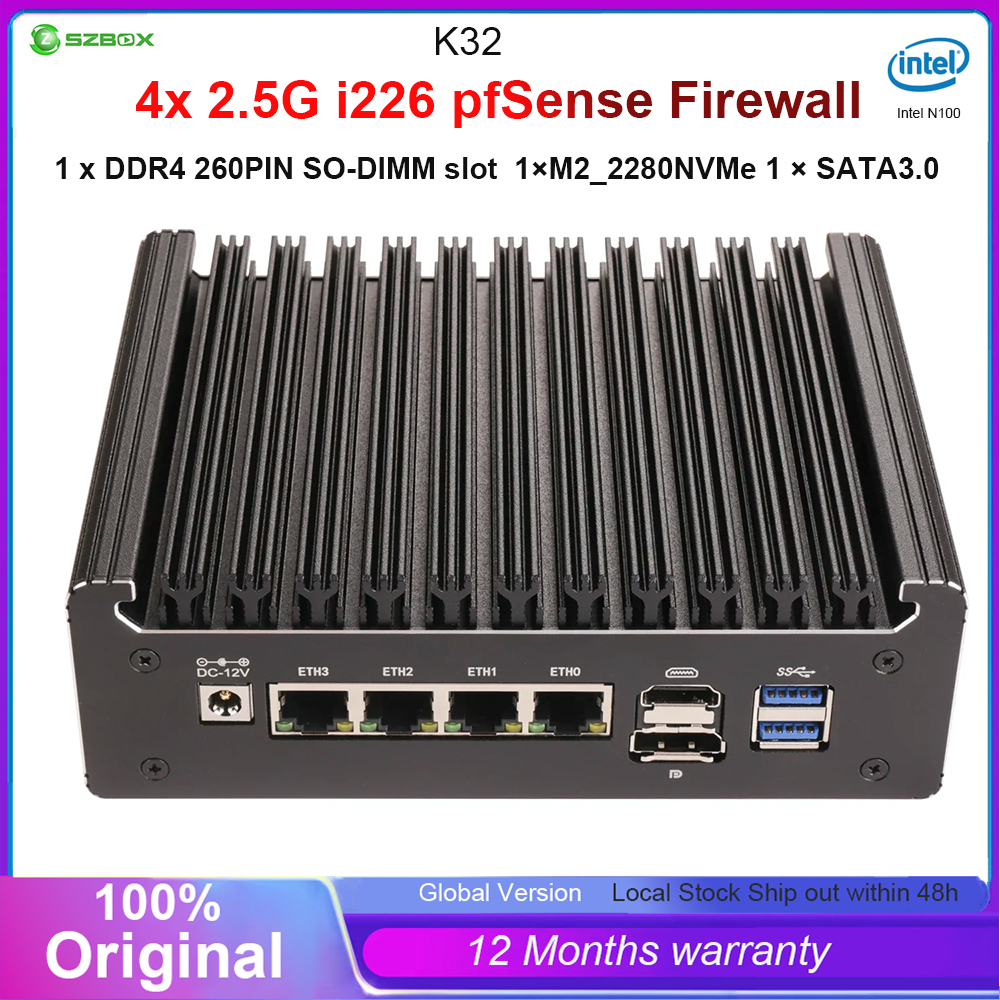 K32 Intel N100 Soft Router pfSense Firewall 4x Intel 2.5G i226 ...