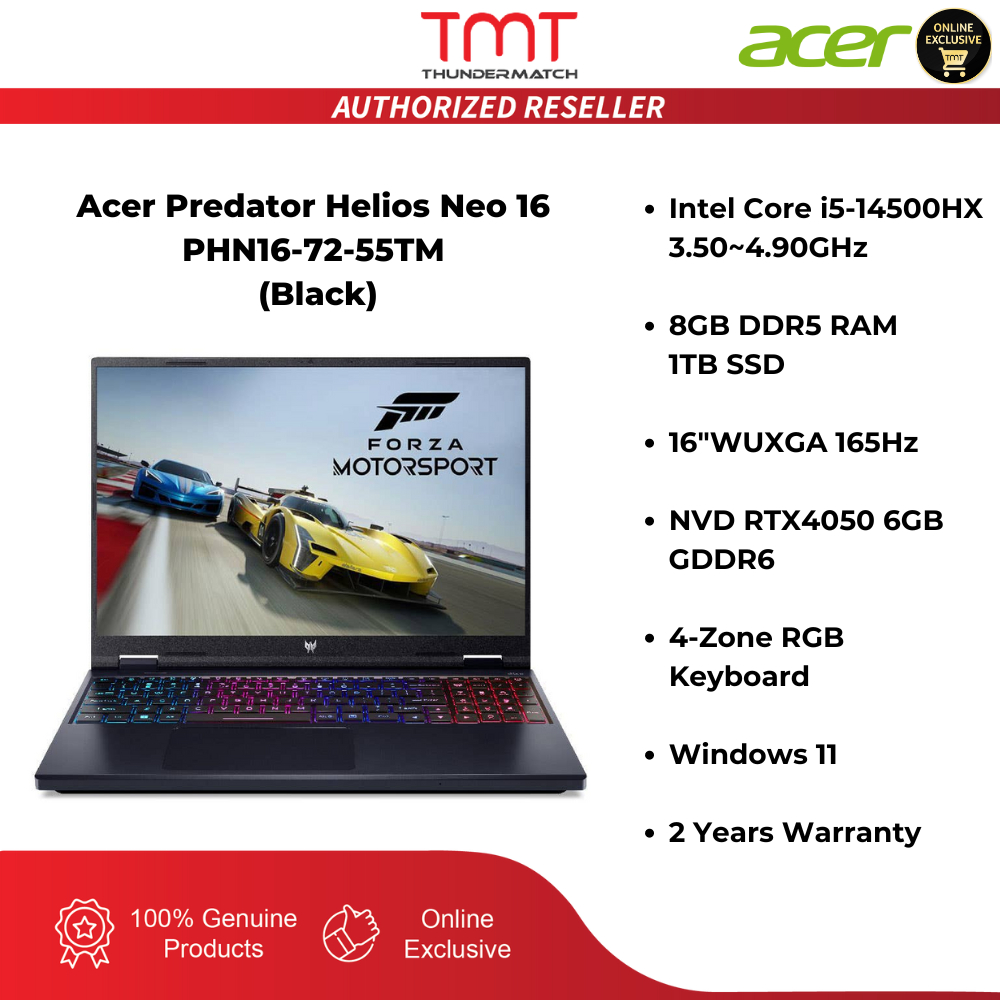 Acer Predator Helios Neo 16 PHN167255TM Gaming Laptop i514500HX 8GB RAM 1TB SSD 16