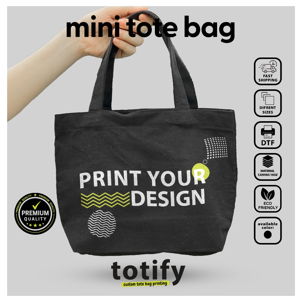 Canvas MINI Tote bag 30x21x8cm BLACK color \ Tote bag small | Bag ...