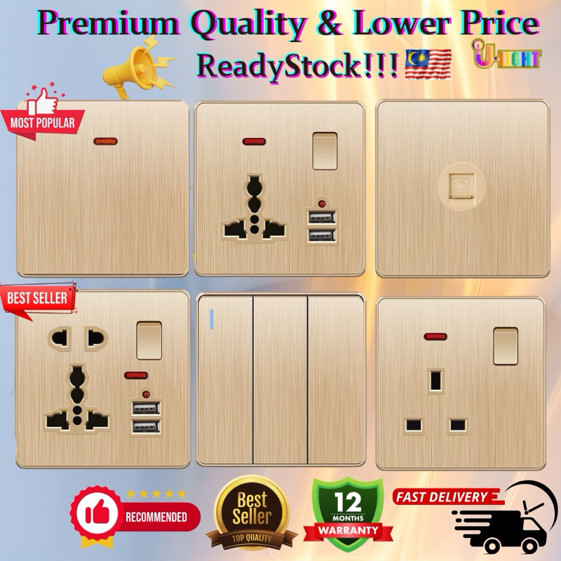 READY STOCK COLOR GOLD #Switch Scoket # Suis Socket # Socket Plug #Wall ...