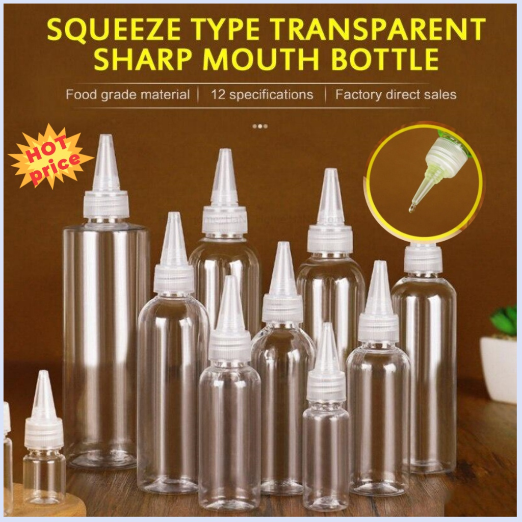 5-250ml Empty Plastic Transparent Mouth Sharp Nozzle Cap Squeeze ...