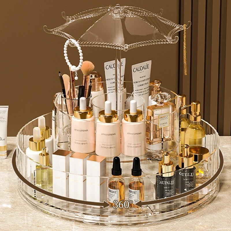 Transparent Circular Swirling 360 Degree Turnable Rotating Cosmetic ...