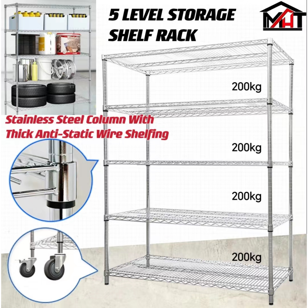 5Level (2000mm-H) Heavy Duty Multi Function Storage Shelf Wire Rack ...