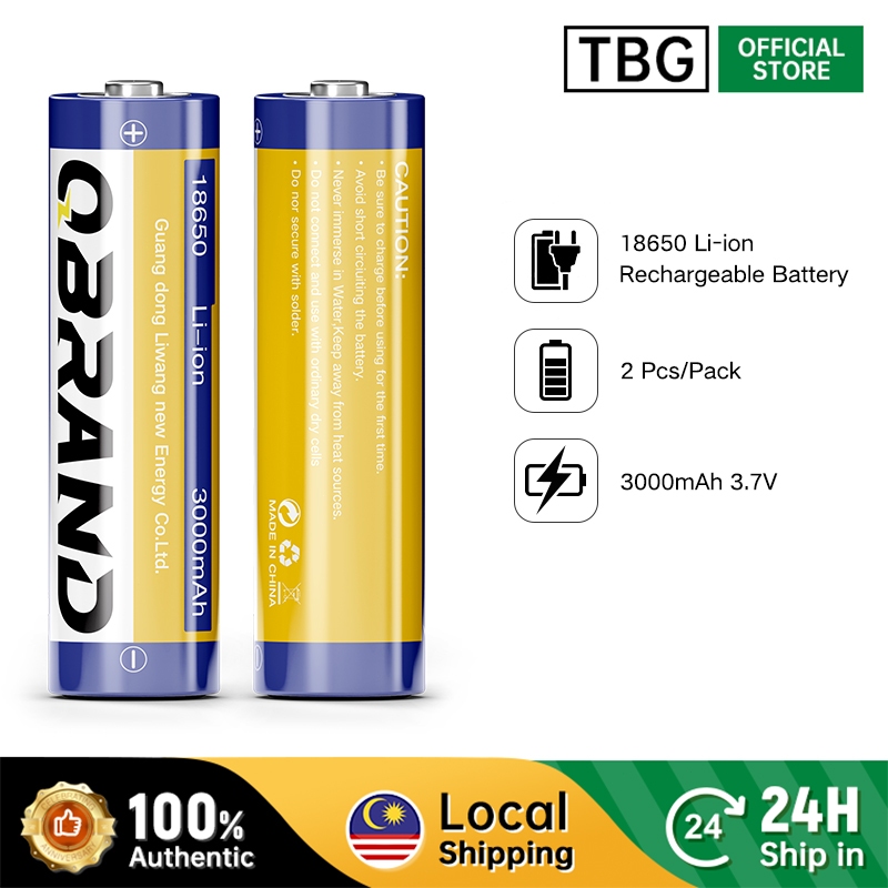 Qbrand 18650 3.7V Li-ion Button-Top Lithium Rechargeable Battery ...