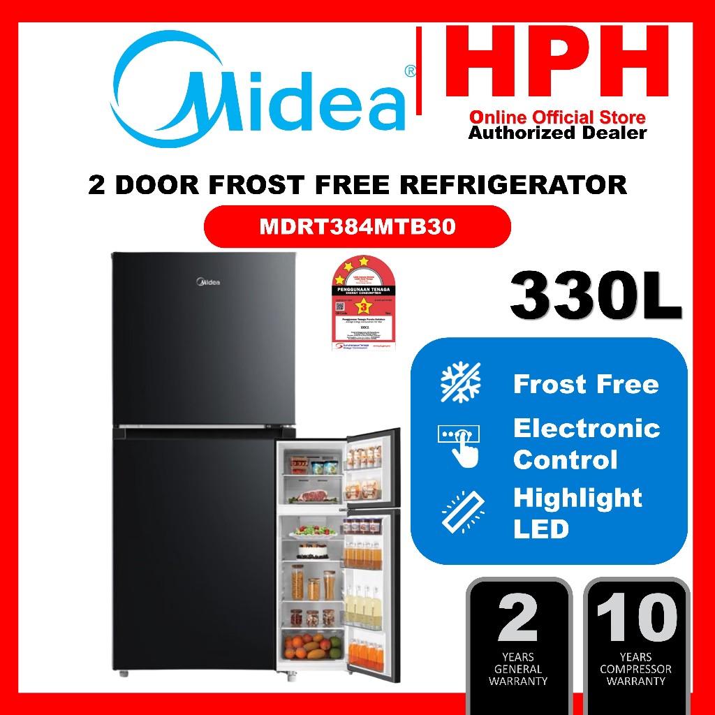 Midea 200L - 330L 2 Door Fridge Refrigerator MDRT267MTB30 MDRT306MTB30 ...