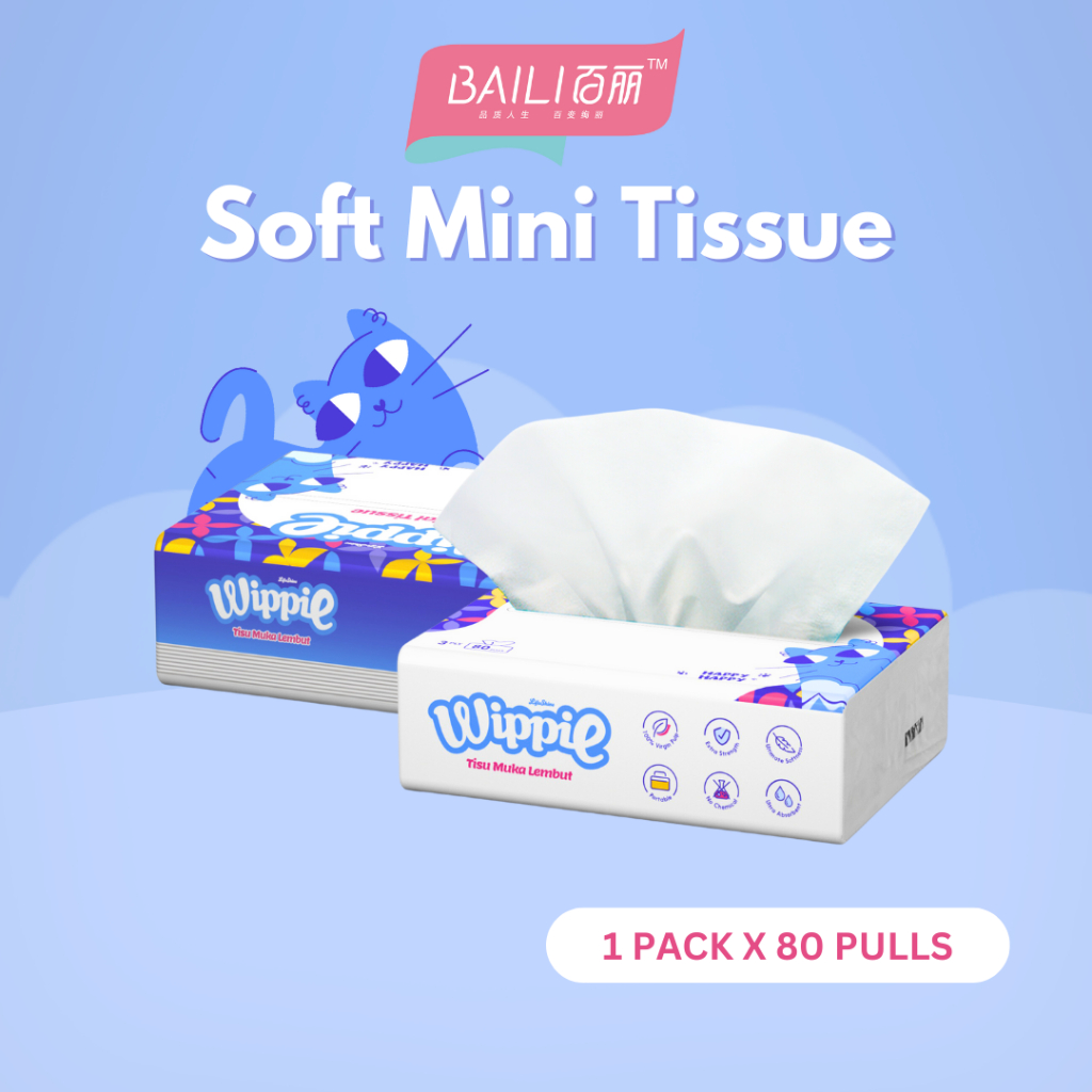 [Single Pack] Wippie Soft Facial Tissue 3ply (80 Pulls/pack) Muka ...