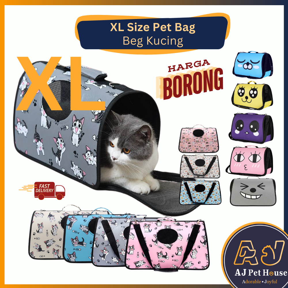 AJPET Bag Kucing Murah Pet Bag LARGE 52cm Pet Cat Carrier Bag Kucing Travel Foldable Beg Kucing Shopee Malaysia