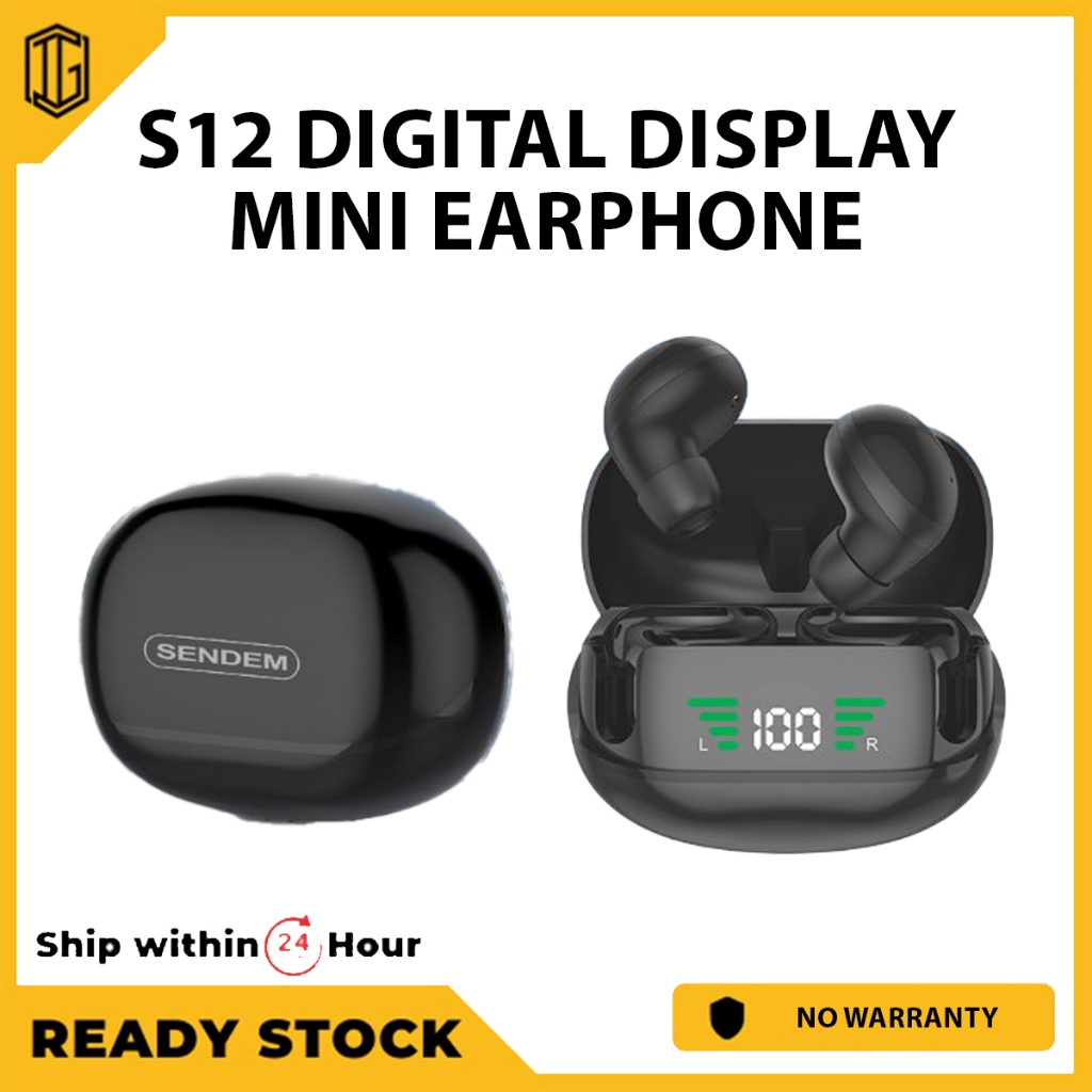 S12 Digital Display Mini Earphone Earbuds Wireless Bluetooth Battery ...