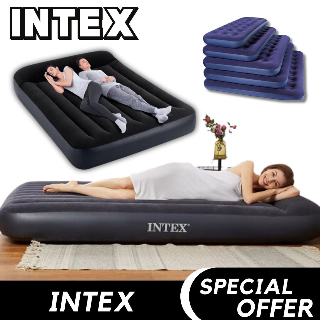 INTEX air bed Queen King Twin Build-In Pillow Inflatable Air Bed Air ...