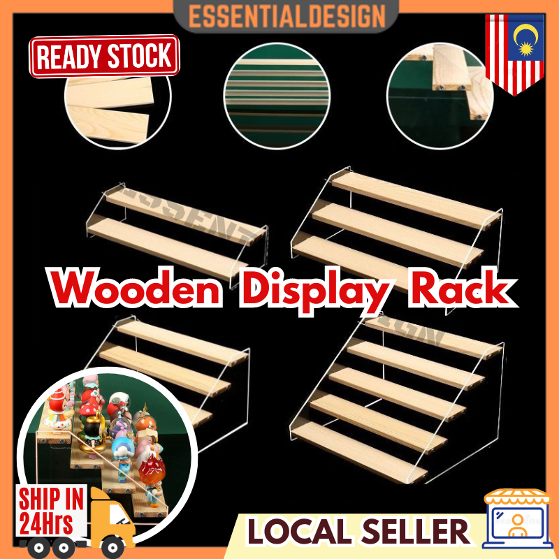 2/3/4/5 Tier Display Stand Figure Shelf Transparent Acrylic Wooden Rack ...
