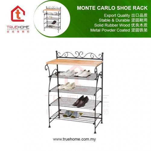 MONTE CARLO SHOE RACK/5-Tiers Storage/Solid Rubber Wood/Metal Powder ...