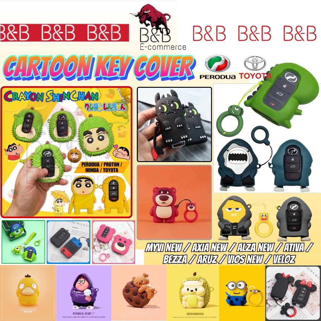 Perodua Ativa Myvi Bezza Axia Alza Veloz Aruz Car Key Cover Cartoon Remote Key Cover Sarung