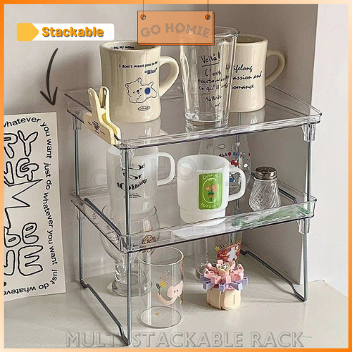 Stackable Multi Layer Transparent Desk Rack Shelf Coffee Cup Mug Bottle ...