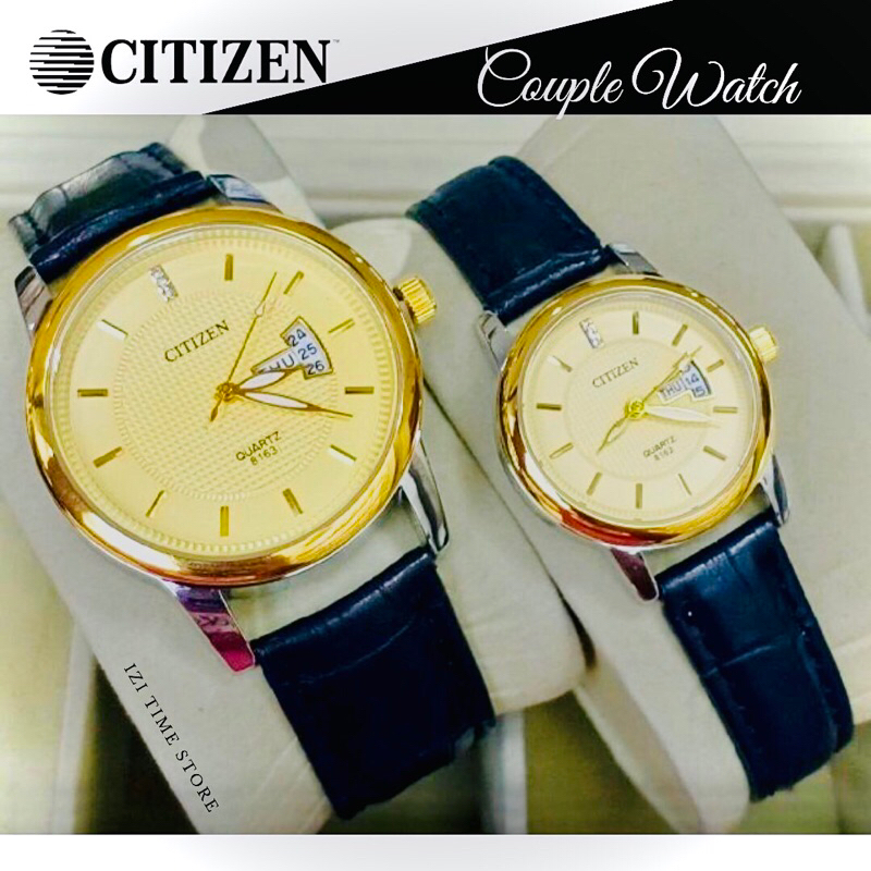 CITIZEN Unisex Couple Watch 100 Waterproof Stainless Steel Date Day Display PU Leather Strap Limited Stock Shopee Malaysia