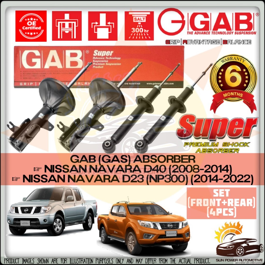 GAB SUPER PREMIUM Nissan Navara D40 / D23 NP300 Gas Shock Strut ...