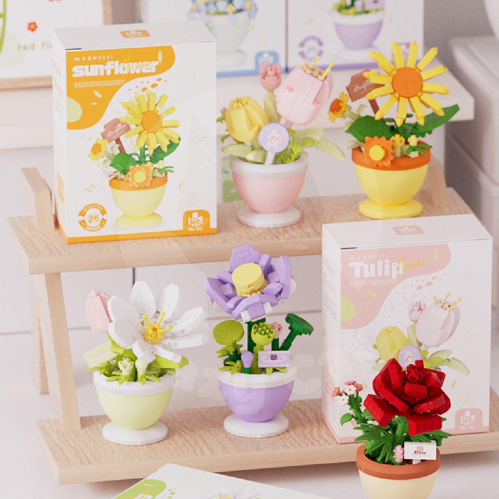 Mini Potted Flower Block Bunga Bricks Plant Building Block Birthday ...