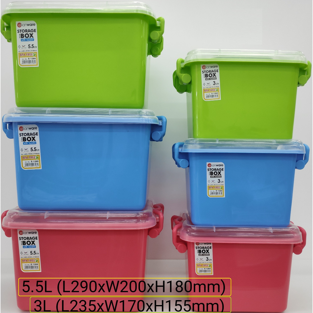 3Ltr / 5.5Ltr Plastic Storage Box With Cover and Handle /Bekas Plastik ...