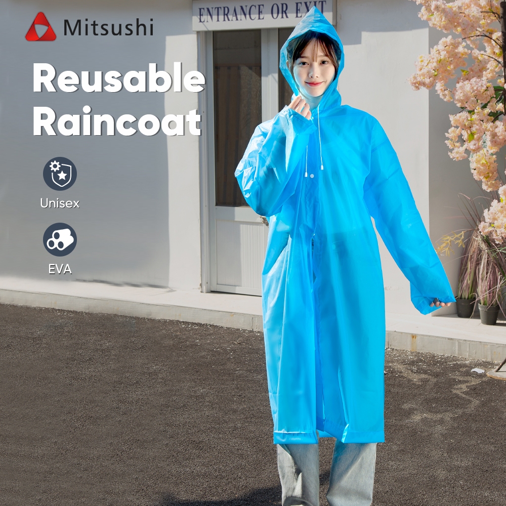 Mitsushi Baju Hujan Waterproof Rain Coat Reusable Thick EVA Pocket ...