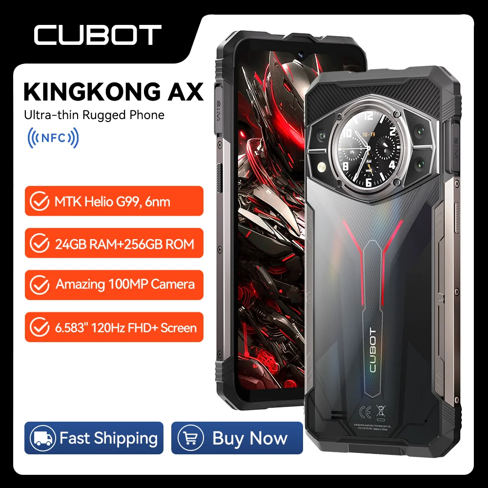 Cubot KINGKONG AX Ultra-thin Rugged Smartphone Android 14 120Hz Screen ...