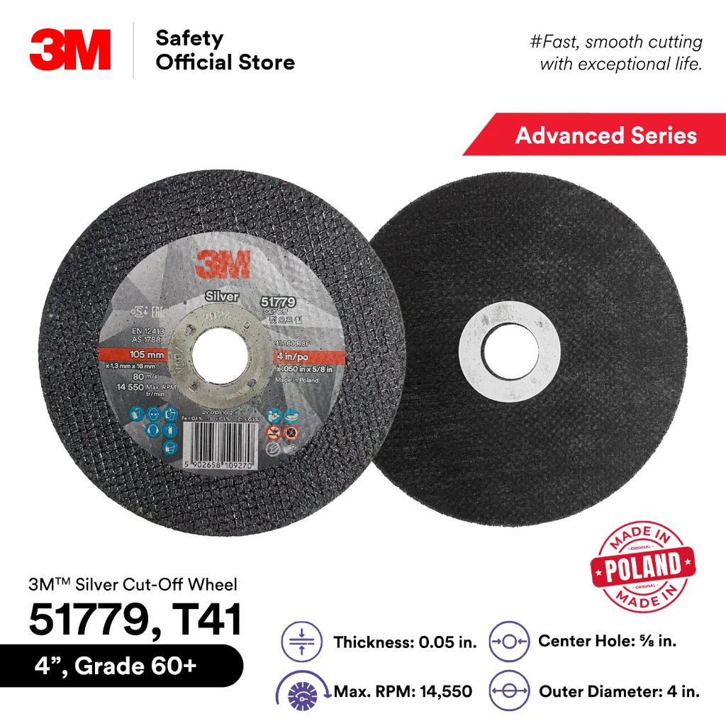 3M™ Silver Cut-Off Wheel 51779/ Type 41/ Grade 60/ Cut Metal/ Cut ...