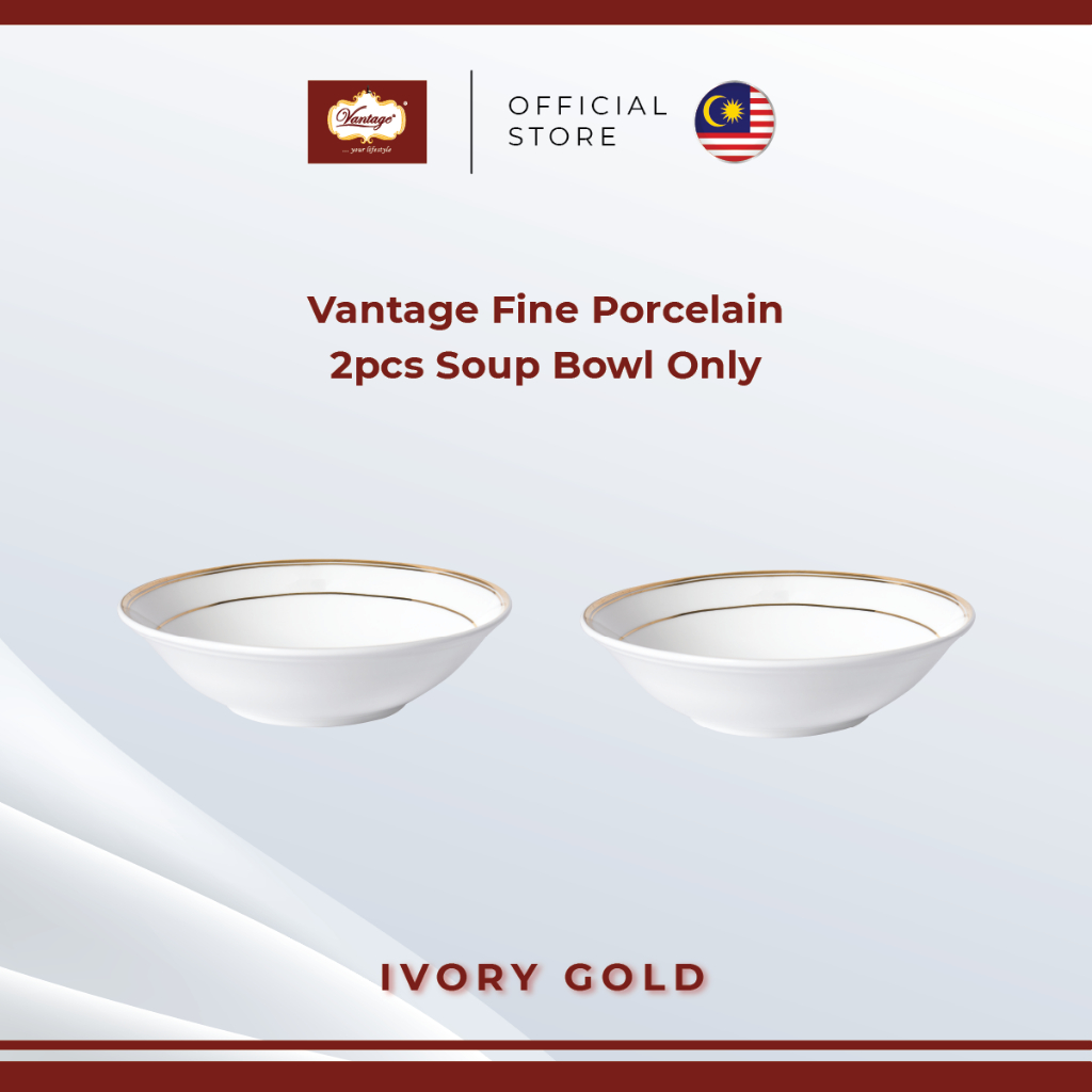 Vantage Windsor 2pcs Ivory Gold Sou Bowl (Fine Porcelain) | Shopee Malaysia