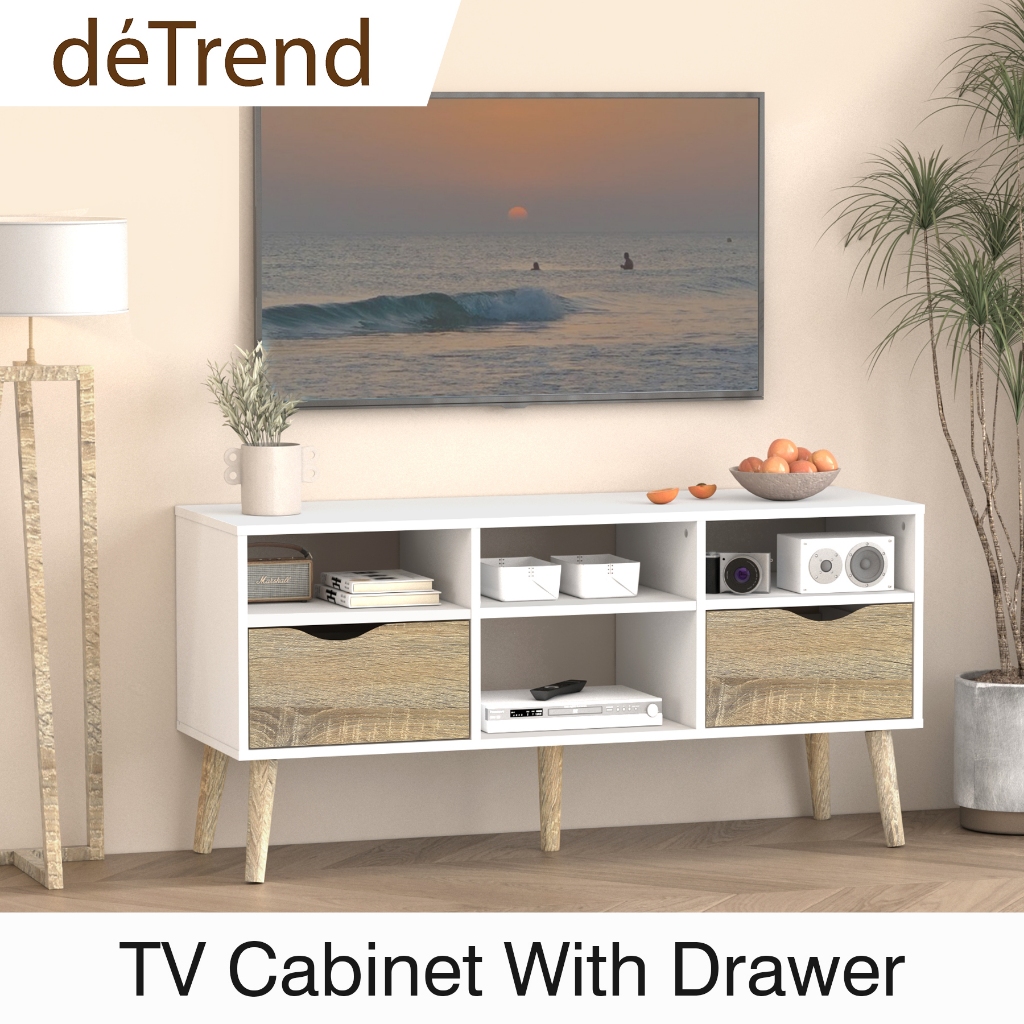 deTrend TV Cabine Stand Table Entertainment Rack With 2 Drawers 4 Open ...