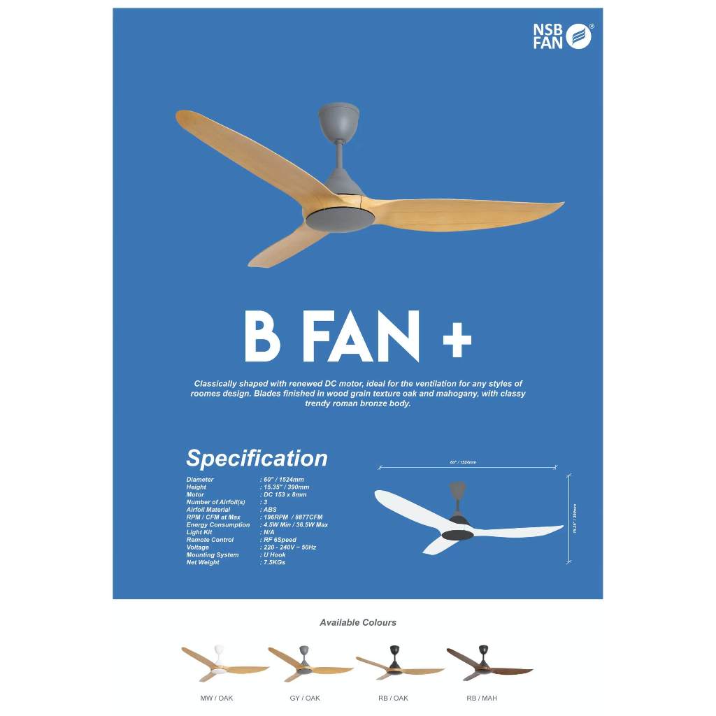 NSB B FAN + BFAN 60 Inch DC Motor 3 Blade With Remote Control Ceiling ...