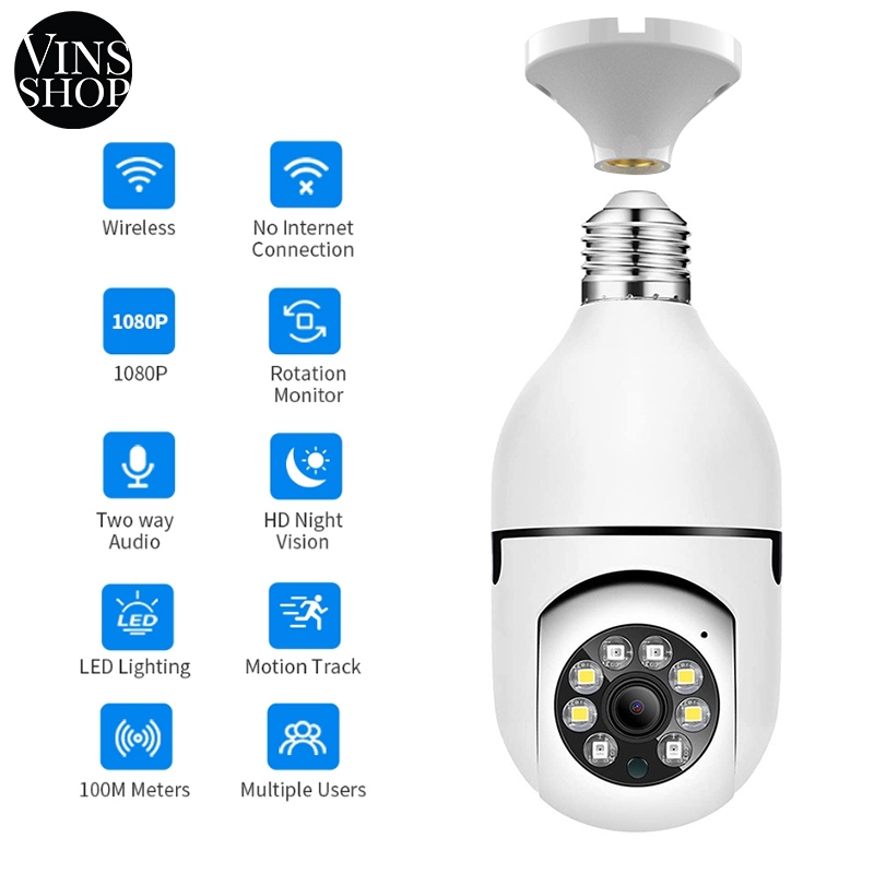 VINS CCTV Camera E27 Light Bulb Lamp Wireless WiFi 360 Rotate Auto ...