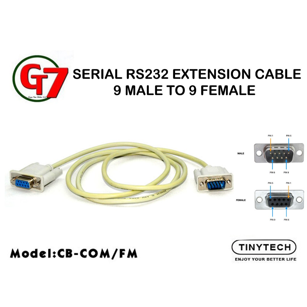 TINYTECH SERIAL RS232 EXTENSION CABLE 9 MALE TO 9 FEMALE(CB-COM/FM ...