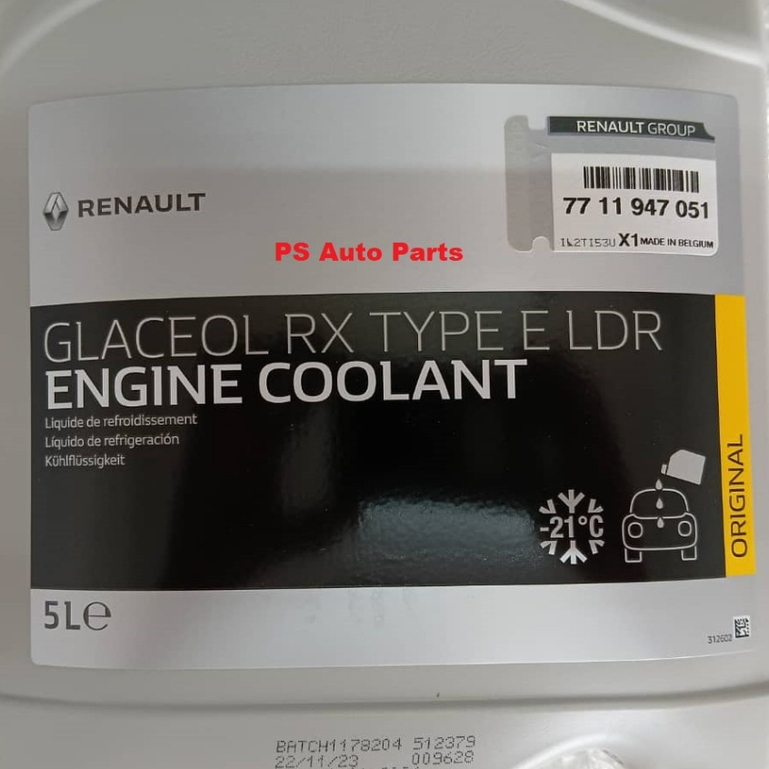 Renault Engine Coolant Glaceol RX Type E - LDR - 5 Liter Coolant 7711947051 