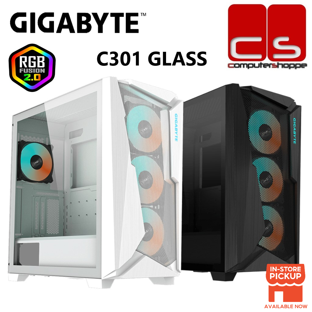 Gigabyte C301 GLASS E-ATX Mid-Tower PC Case with 4 ARGB Fans - Black ...
