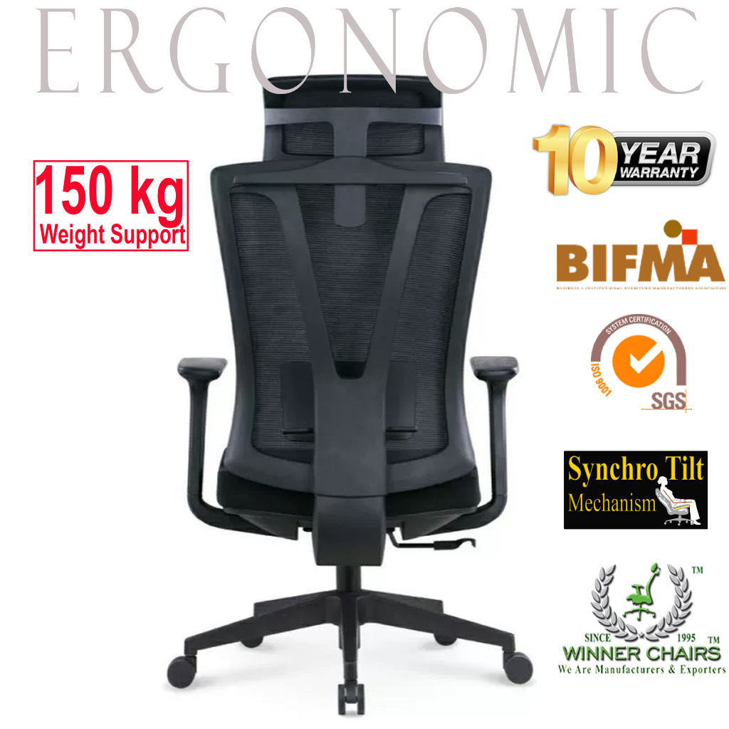 Office Chair 033-3D-BLK Ergonomic Highback Mesh Winner Chairs ...