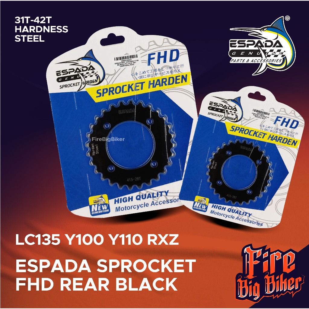 ESPADA YAMAHA LC135 Y100 Y110 RXZ135 415 FHD REAR BLACK SPROCKET - 31T ...