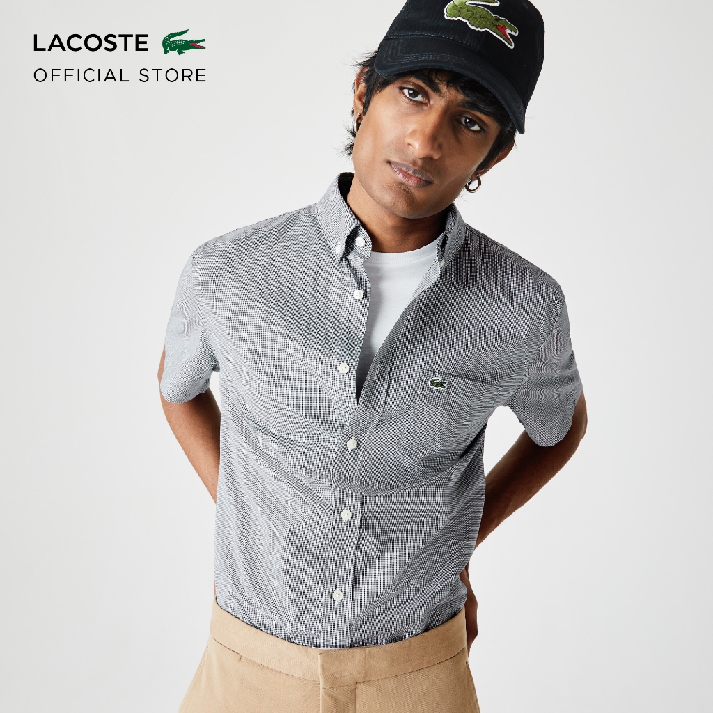 LACOSTE Men s Regular Fit Gingham Check Shirt Shopee Malaysia