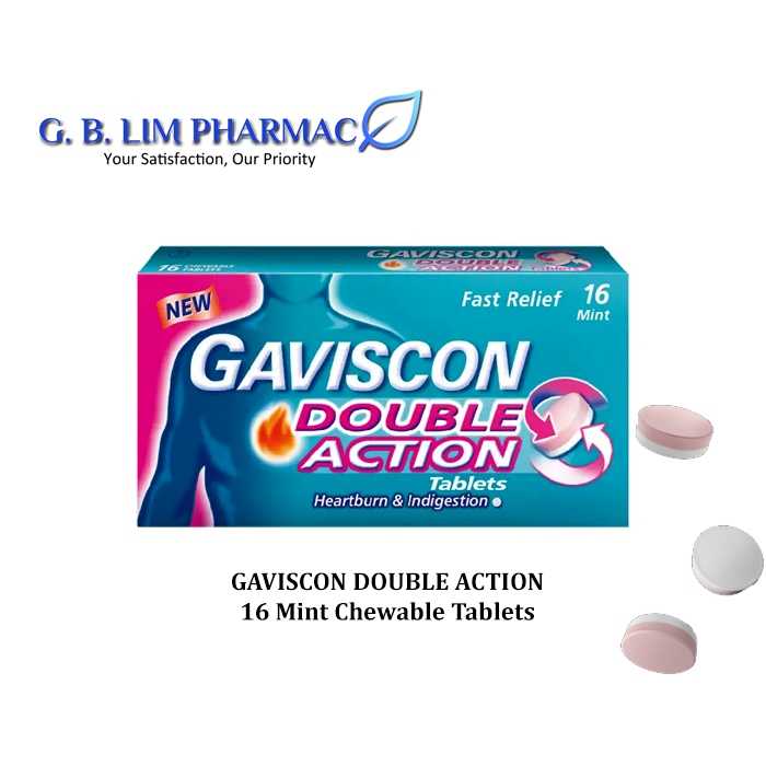 Gaviscon Double Action 16 Mint Chewable Tablets One Box (EXP: 1-FEB ...