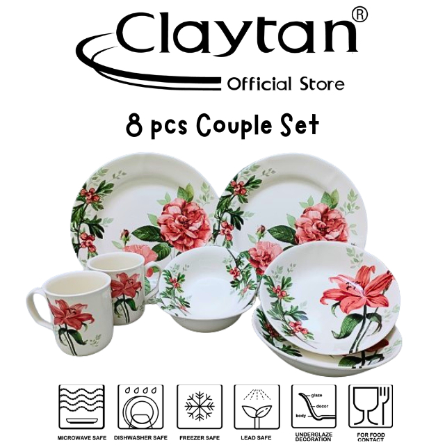 Claytan 8 PCS COUPLE SET (2 PAX) Lead Safe Ceramic Tableware Microwave ...