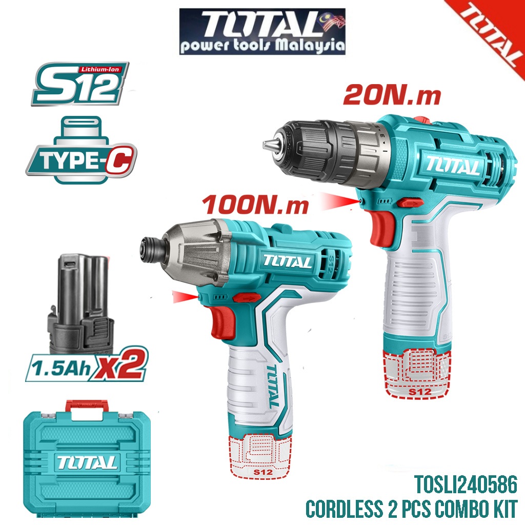 [DIS] - TOTAL Li-ion Cordless Combo Kit With Impact Driver & Drill (12V ...