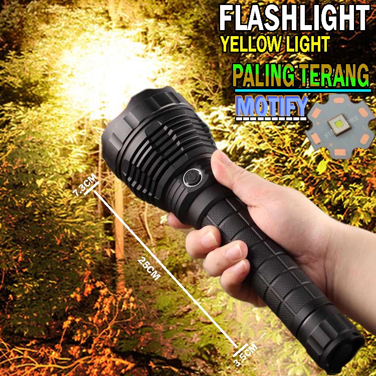 Flashlight yellow light modify paling terang 25cm 2 x 26650 masuk hutan ...