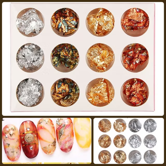 12 Box Gold Silver Copper Rainbow Foil Paillette Chip Nail Art Design
