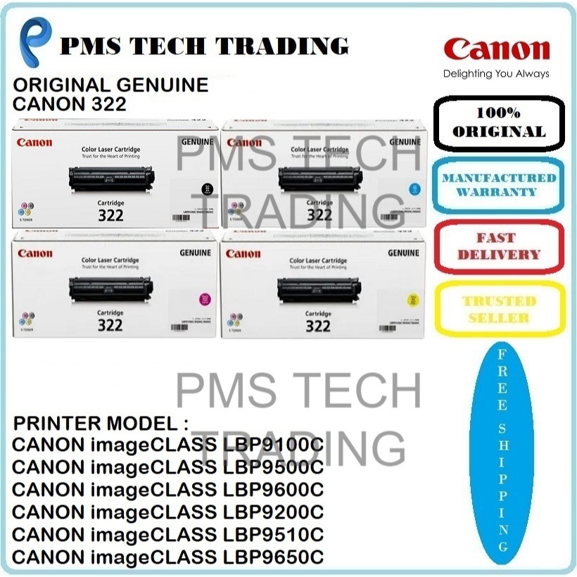 CANON ORIGINAL CARTRIDGE 322 BLACK CYAN YELLOW MAGENTA 9100C 9500C ...