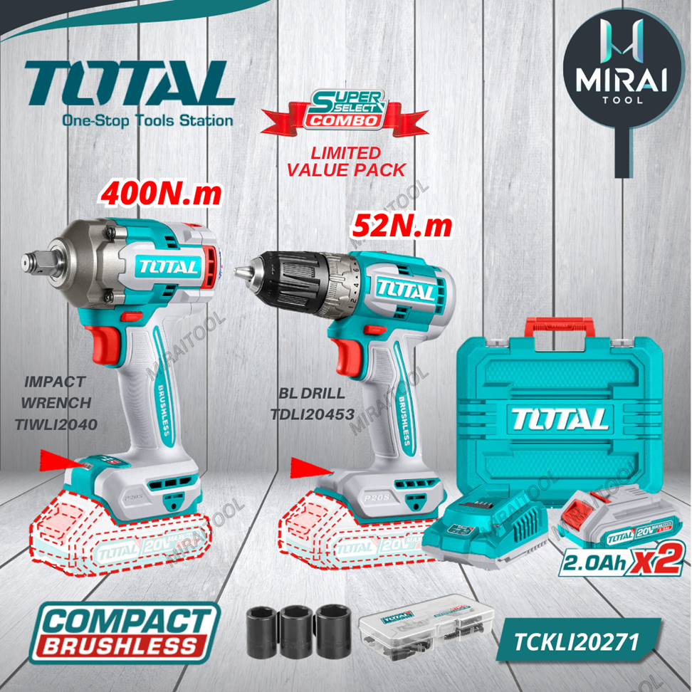 TOTAL TCKLI20271 P20S 20V Li-ion Cordless 2 Pcs Combo Kit ( Brushless ...