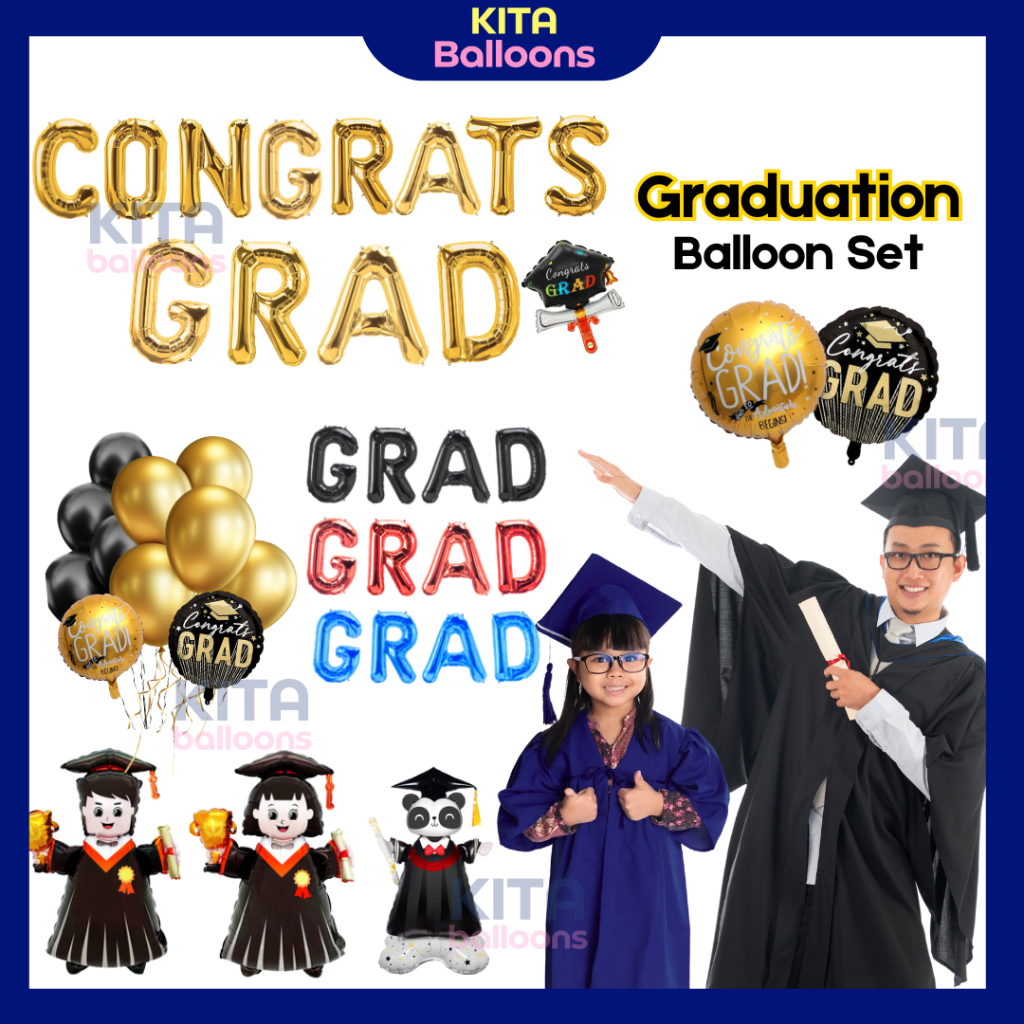 Graduation Balloon Set Congrats Decoration Foil Belon Graduasi ...