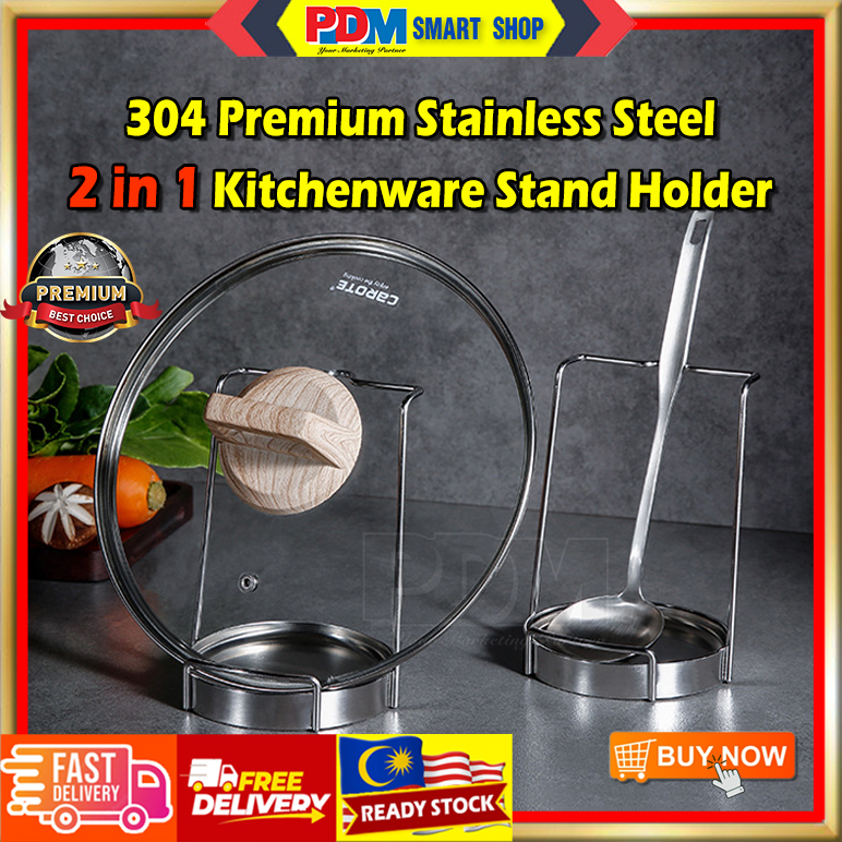 PDM 304 Stainless Steel 2 in 1 Ladle Spoon and Pot Cover Rest Stand ...