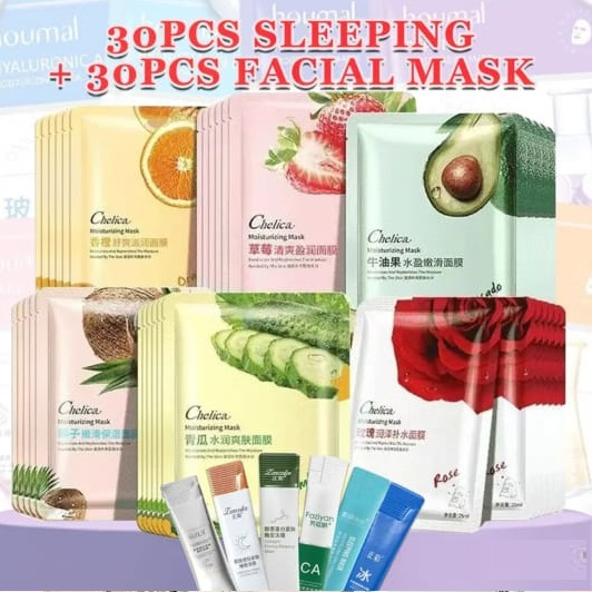 (SPECIAL PROMO) 30PCS MASK + 30PCS SLEEPING MASK + 1 Lipstick / Face ...
