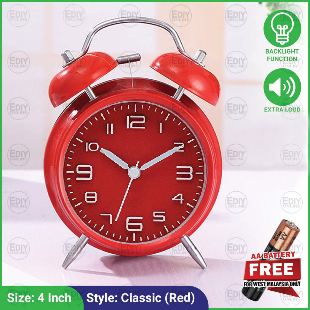 4"Classic Retro Quartz Alarm Clock Loud Sound Twin Bell Analogue Desk